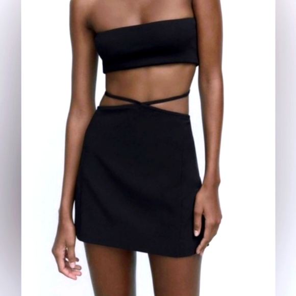 ZARA Black A-line Strappy Mini Skirt, XS - Picture 3 of 16